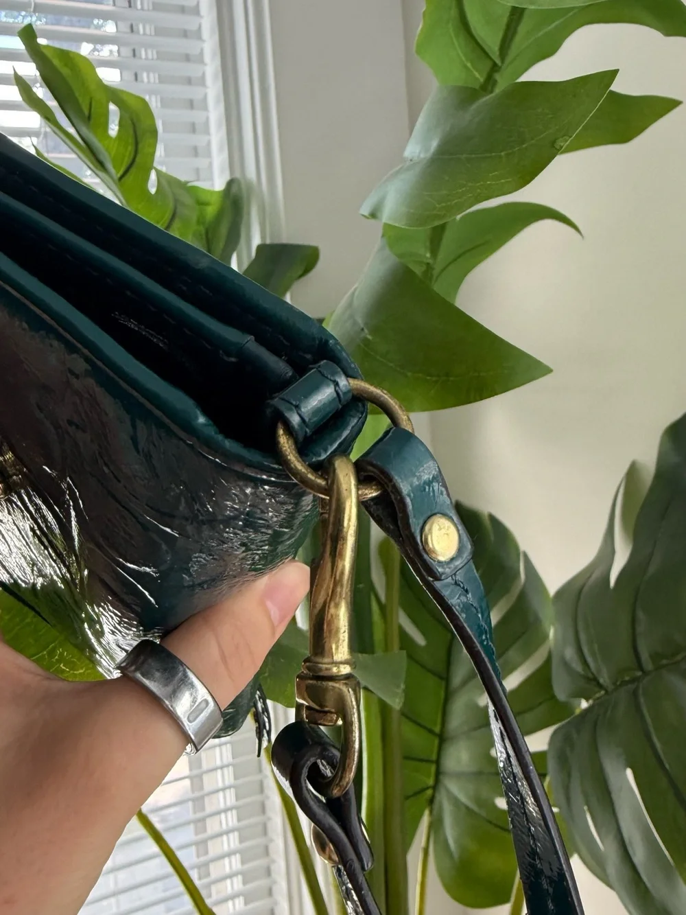 Coach Patent Zip Wristlet in Teal Blue